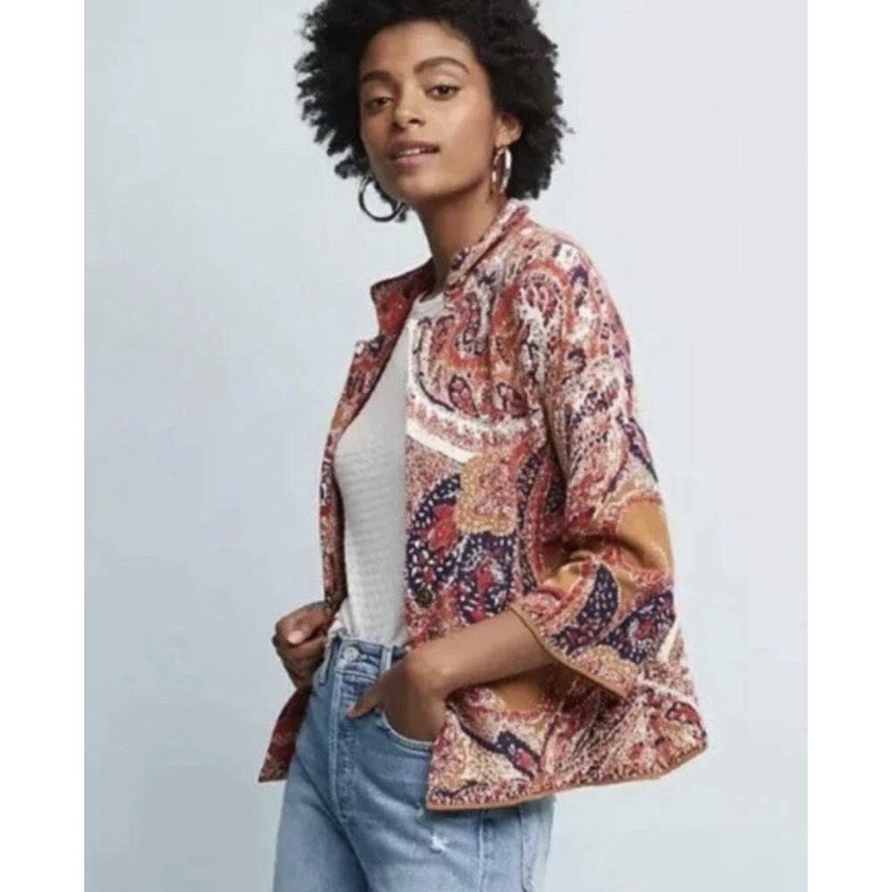 Moth Anthropologie Intarsia Paisley Boho Blazer Jacket Size Medium